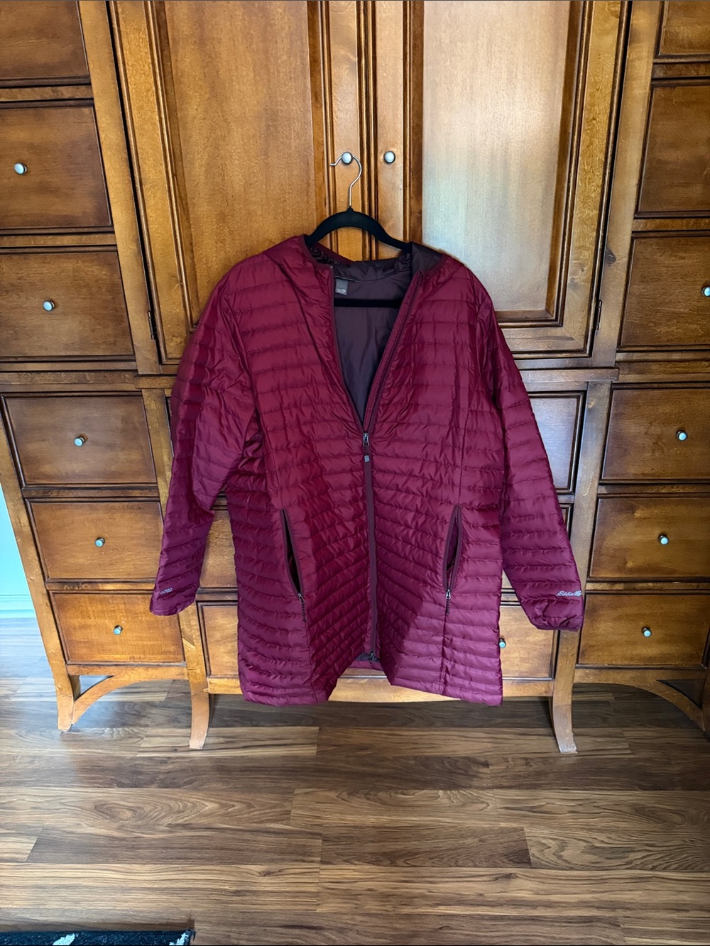 Eddie Bauer Quilted Hooded Puffer Coat in Burgundy